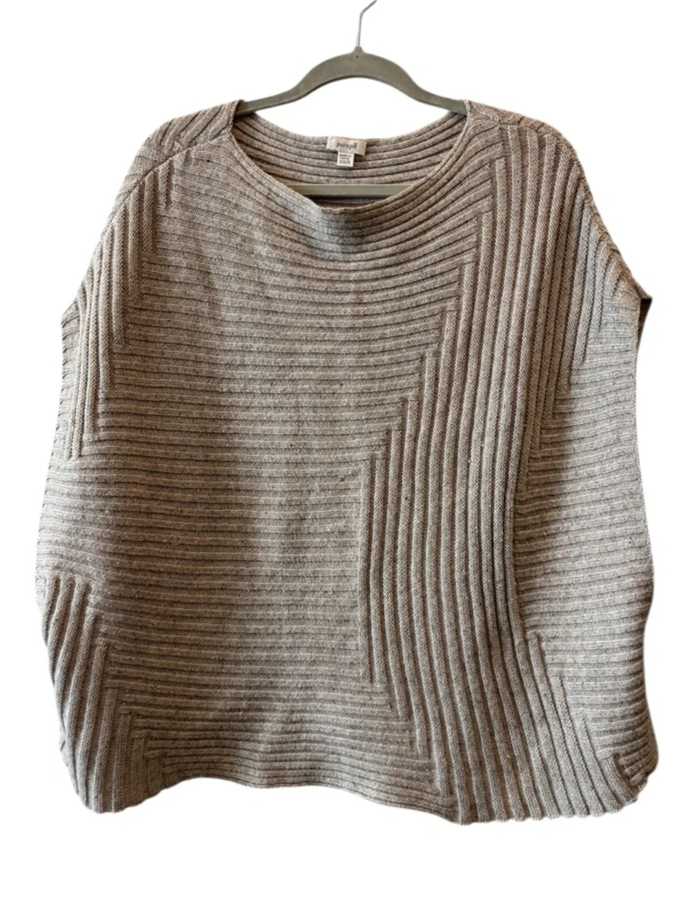 Pure Jill Linen Wool Blend Poncho Heather Gray Ribbed Crewneck Sweater XS/S